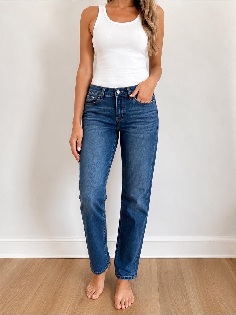 Judy Blue Straight Fit Classic High-Rise Straight Leg Jeans - Medium Blue Size 7